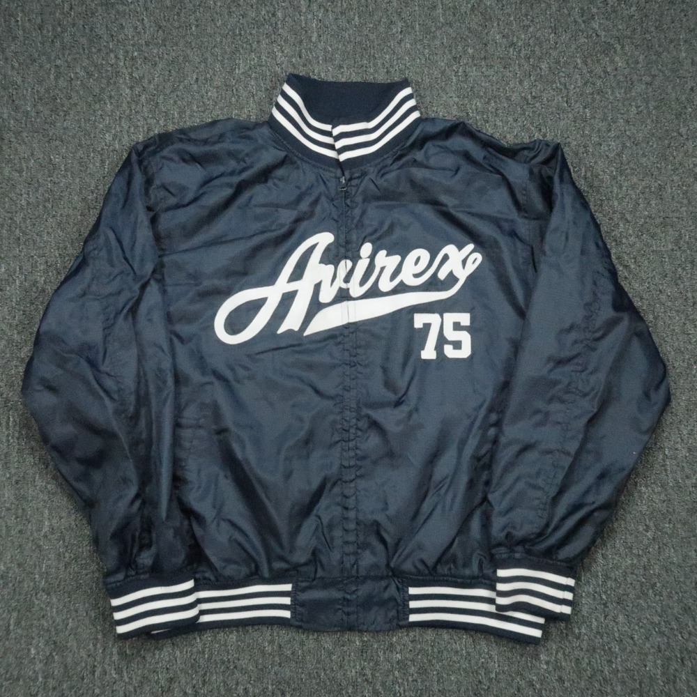 VINTAGE Avirex Jacket Men Extra Large Blue Satin Varsity Bomber Full Zip Pockets